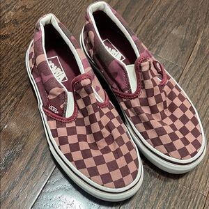 Vans Burgundy and Brown Checkered Slip-Ons